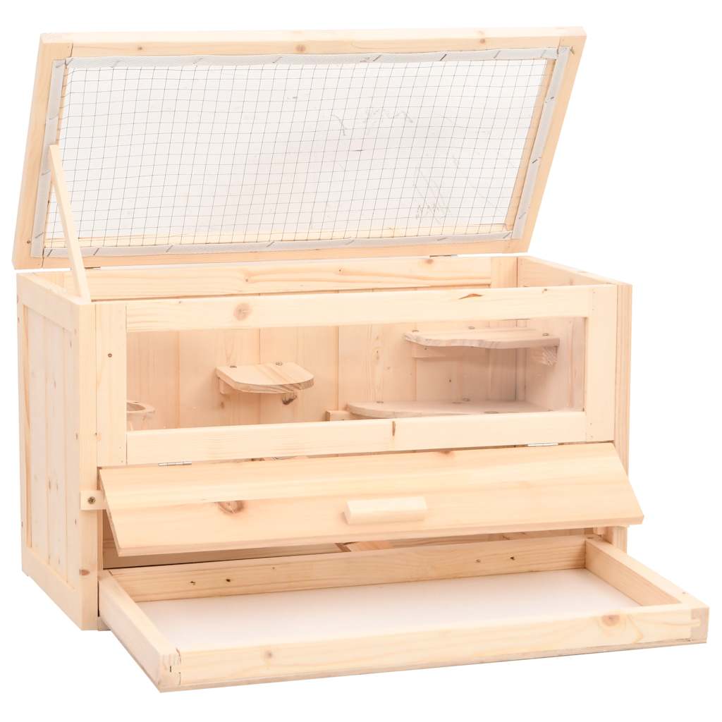 HKM-8549309 Wooden Hamster Cage with Accessories, Solid Fir Wood, 60x30x35 cm, Suitable for Small Pets