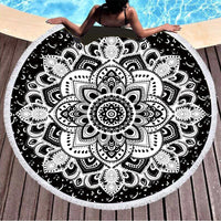HKM-855059 Round Microfiber Beach Towel with Tassel, 150x150cm Summer Design
