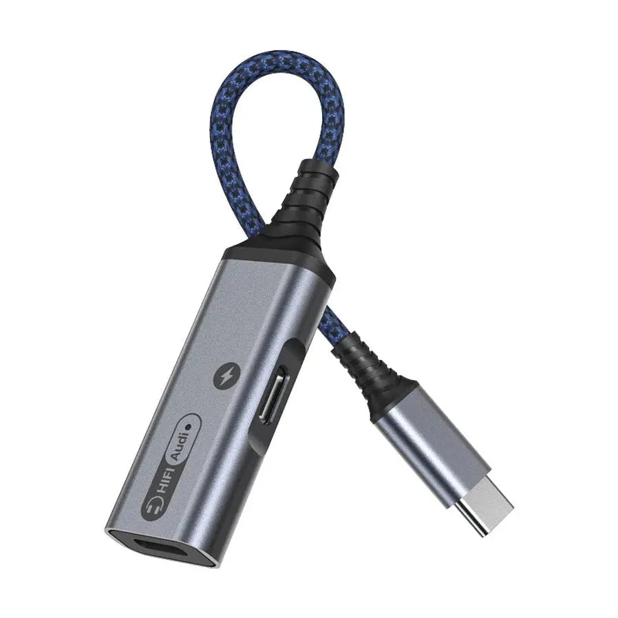 HKM-855123 2-in-1 USB C Audio Adapter Cable with 60W Fast Charging for Type-C Devices