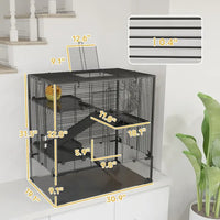 HKM-8551357 4-Tier Hamster Cage with Tempered Glass Bottom, Running Wheel, Hut, Water Bottle, and Food Dish