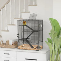 HKM-8551357 4-Tier Hamster Cage with Tempered Glass Bottom, Running Wheel, Hut, Water Bottle, and Food Dish