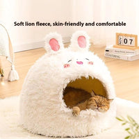 HKM-8551741 Cozy Plush Cat Nest in Three Sizes - White Bear, White Rabbit, Brown Deer Designs