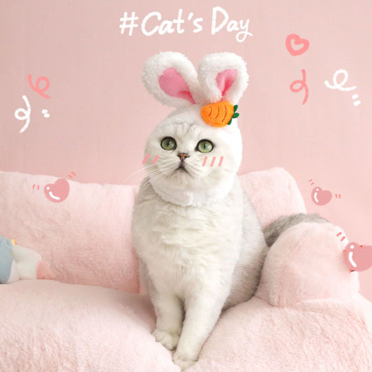 HKM-8552509 Plush Cartoon Hat with Rabbit and Carrot Ears for Cats and Dogs, Soft Polar Fleece Pet Accessory