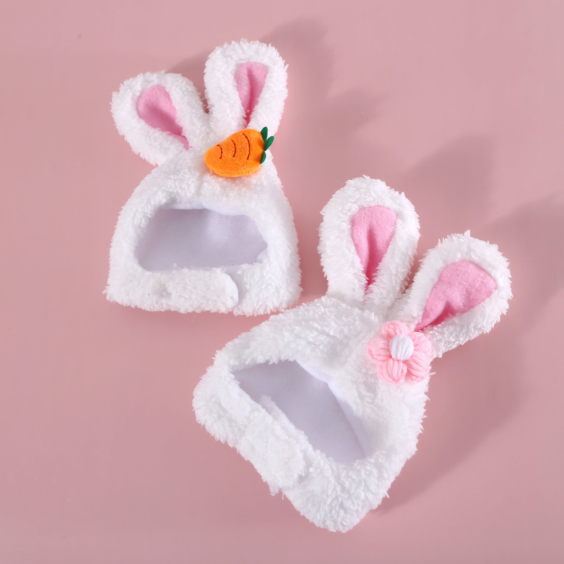 HKM-8552509 Plush Cartoon Hat with Rabbit and Carrot Ears for Cats and Dogs, Soft Polar Fleece Pet Accessory