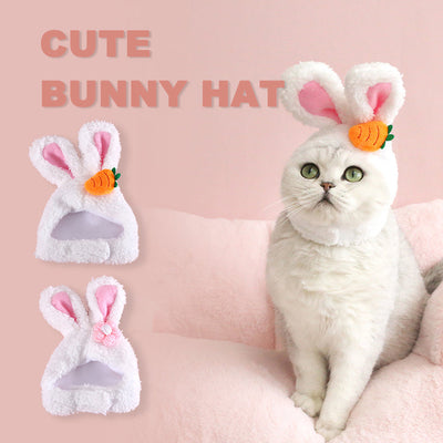 HKM-8552509 Plush Cartoon Hat with Rabbit and Carrot Ears for Cats and Dogs, Soft Polar Fleece Pet Accessory