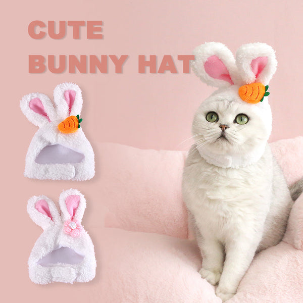HKM-8552509 Plush Cartoon Hat with Rabbit and Carrot Ears for Cats and Dogs, Soft Polar Fleece Pet Accessory