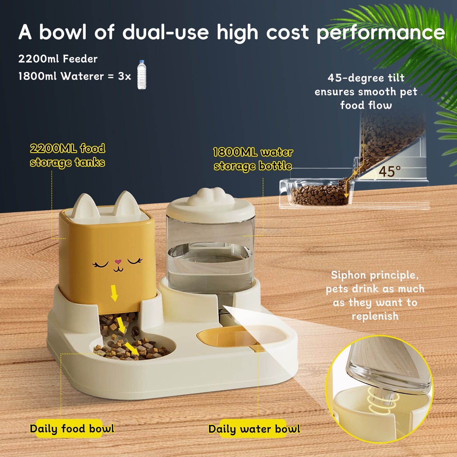 HKM-8553533 Pet Feeding and Drinking Device with Dry and Wet Separation and Automatic Water Addition for Cats and Dogs
