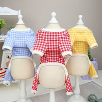 HKM-8554045 Plaid Cotton Four-Legged Clothing for Small Dogs in Yellow, Red, and Blue