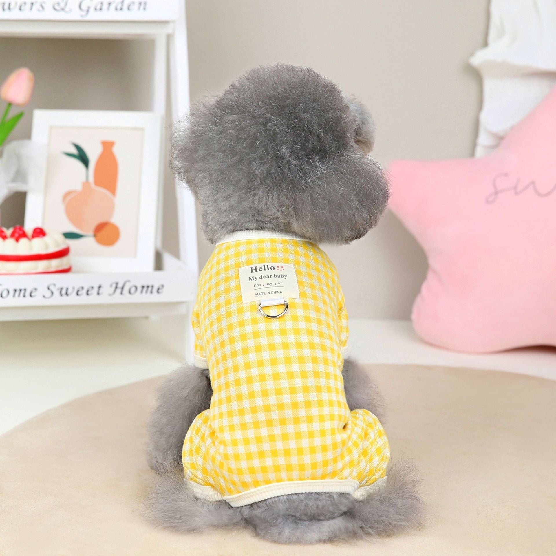 HKM-8554045 Plaid Cotton Four-Legged Clothing for Small Dogs in Yellow, Red, and Blue
