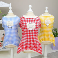HKM-8554045 Plaid Cotton Four-Legged Clothing for Small Dogs in Yellow, Red, and Blue