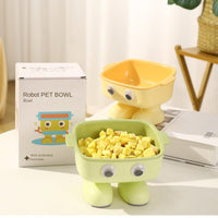 HKM-8554941 Elevated Robot-Shaped Cat Bowl with Detachable Inner Dish and Anti-Slip Base for Cats and Small Dogs