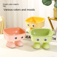 HKM-8554941 Elevated Robot-Shaped Cat Bowl with Detachable Inner Dish and Anti-Slip Base for Cats and Small Dogs