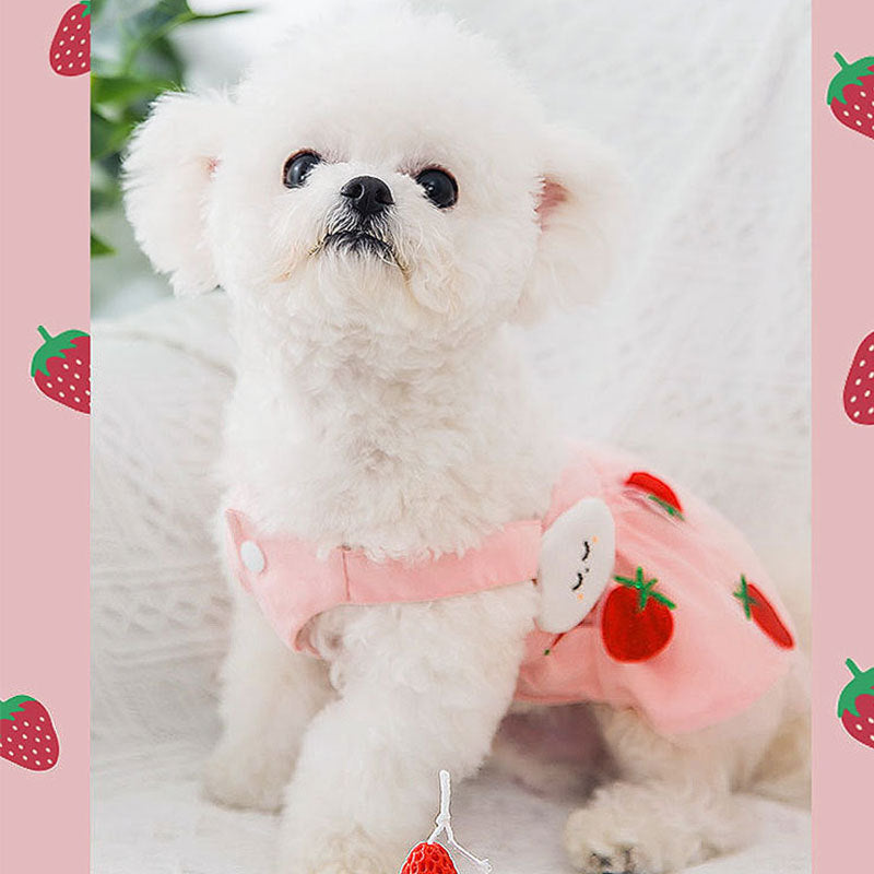 HKM-8555069 Sweet Strawberry Princess Dress for Dogs and Cats - Lightweight Woven Fabric, Various Sizes Available