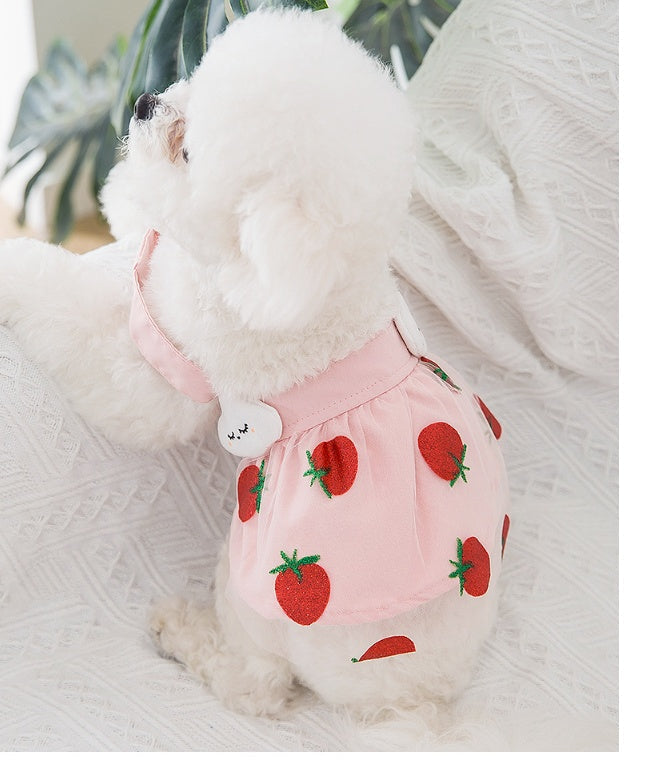 HKM-8555069 Sweet Strawberry Princess Dress for Dogs and Cats - Lightweight Woven Fabric, Various Sizes Available
