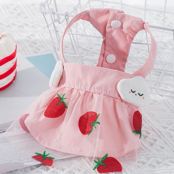 HKM-8555069 Sweet Strawberry Princess Dress for Dogs and Cats - Lightweight Woven Fabric, Various Sizes Available