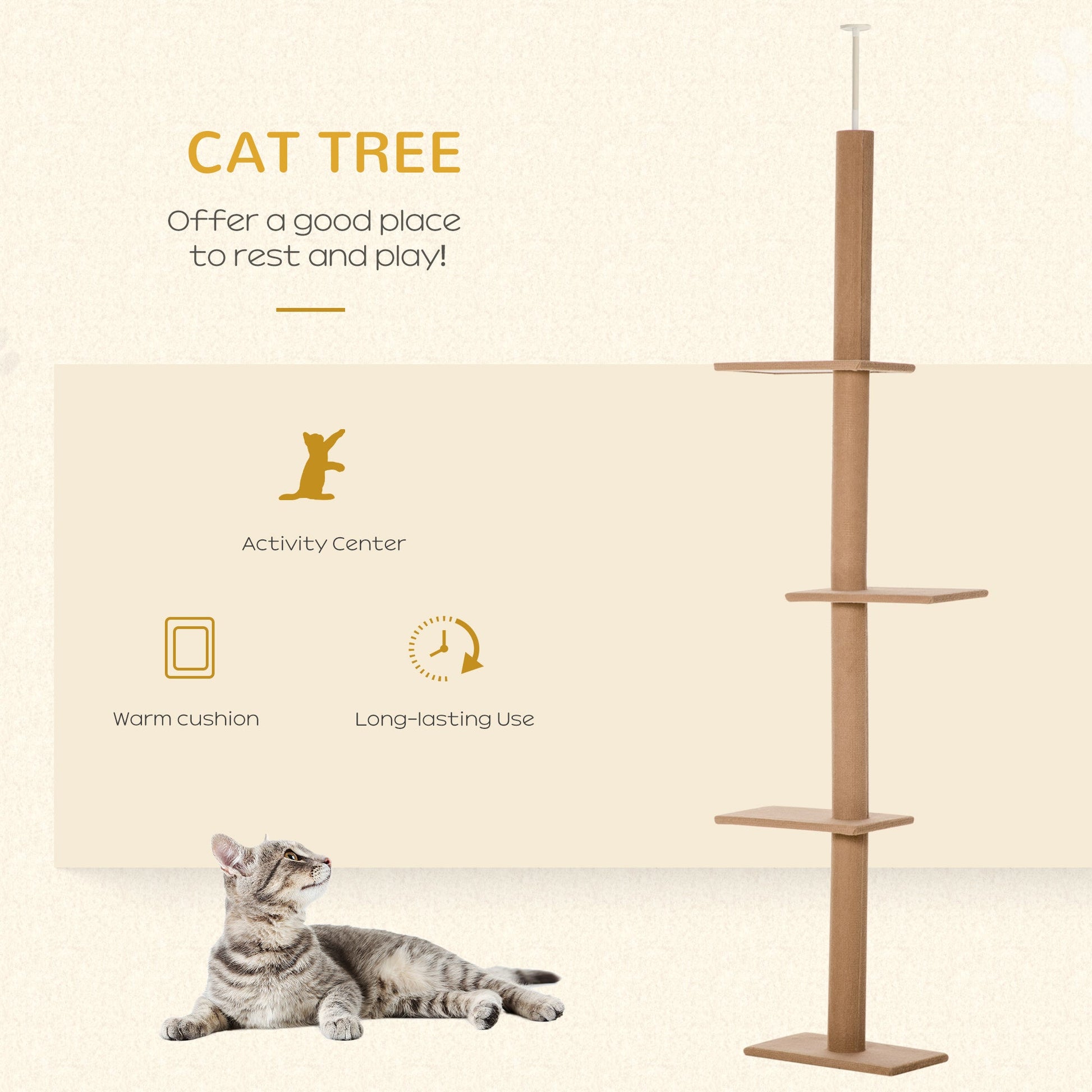 HKM-8556733 Tall Cat Tree Activity Center with Scratching Posts and Adjustable Height, Brown