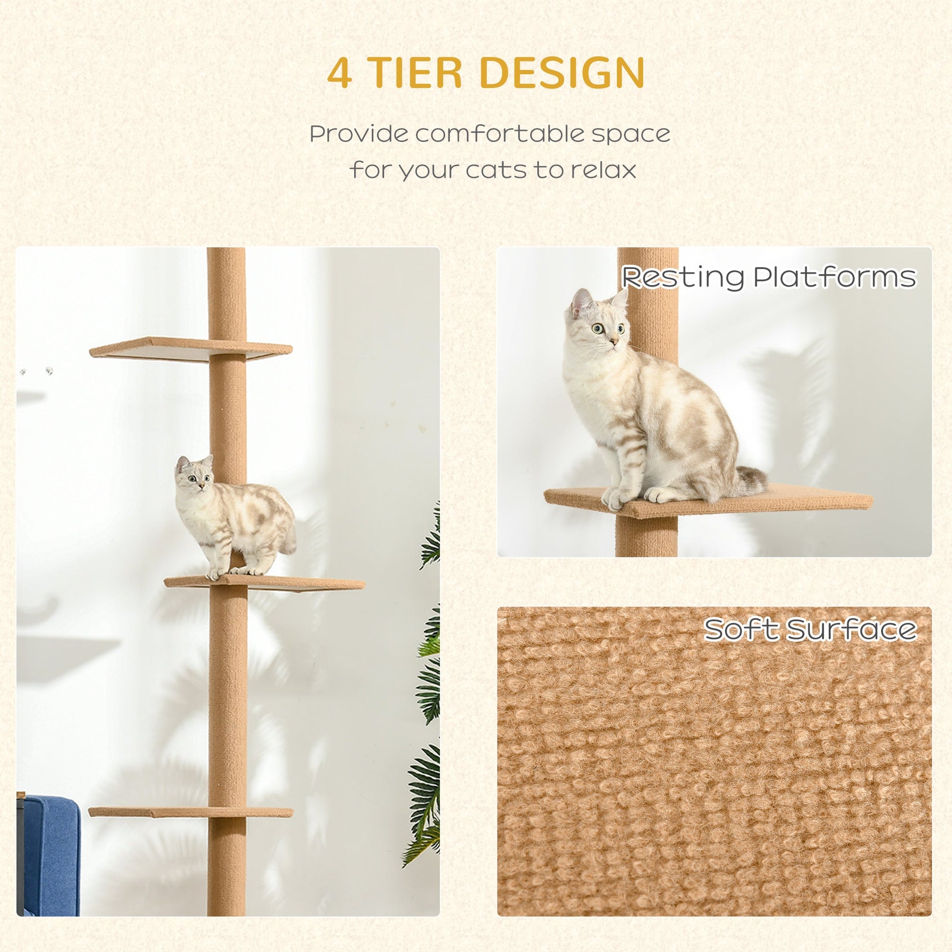 HKM-8556733 Tall Cat Tree Activity Center with Scratching Posts and Adjustable Height, Brown