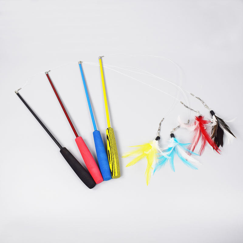 HKM-8558269 Telescopic Cat Fishing Rod with Feather - Extendable 38-98cm, Multiple Colors Available