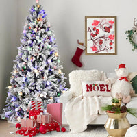 HKM-855827 Pre-Lit Flocked Christmas Tree with 1000-1500 LED Lights and Decorative Ornaments, Hinged Branch Design for Indoor/Outdoor Use