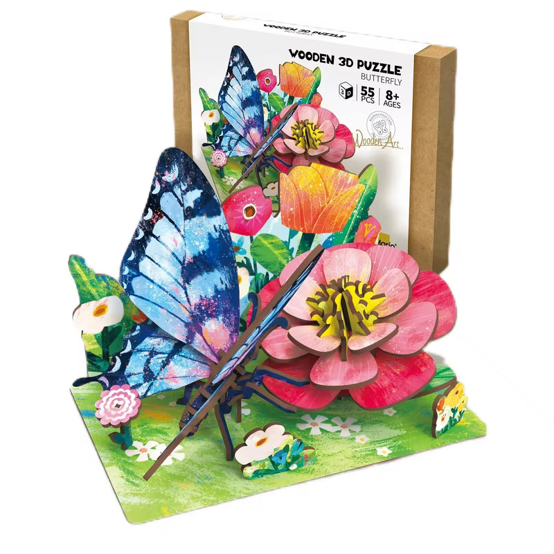 HKM-855891 Wooden 3D Insect Puzzle Set - Butterfly and Bee Models for Kids Educational Fun