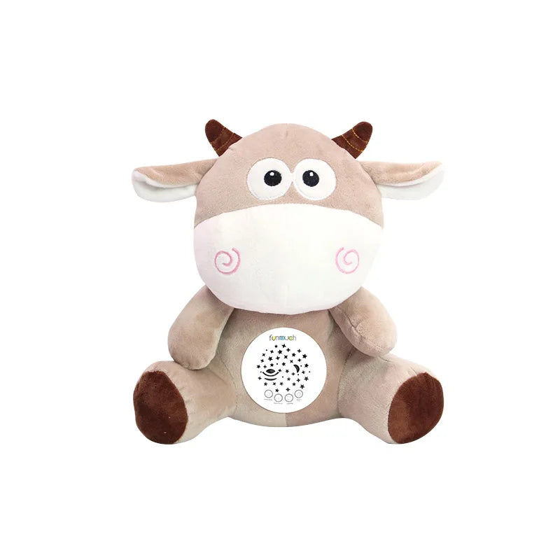 HKM-856019 Calming Plush Cow Doll with Soothing Music and Night Projection for Infants and Toddlers