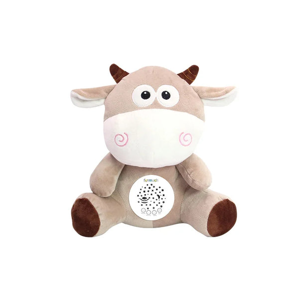 HKM-856019 Calming Plush Cow Doll with Soothing Music and Night Projection for Infants and Toddlers