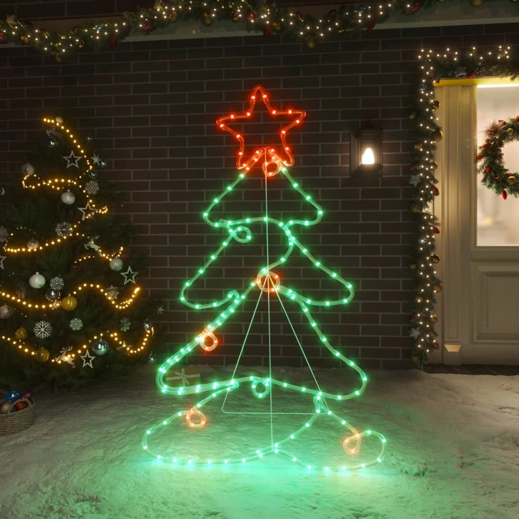 HKM-856019 LED Silhouette Christmas Tree Decoration with 144 Multicolor Lights, Weatherproof PVC and Steel Frame, 88x56 cm