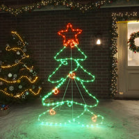 HKM-856019 LED Silhouette Christmas Tree Decoration with 144 Multicolor Lights, Weatherproof PVC and Steel Frame, 88x56 cm