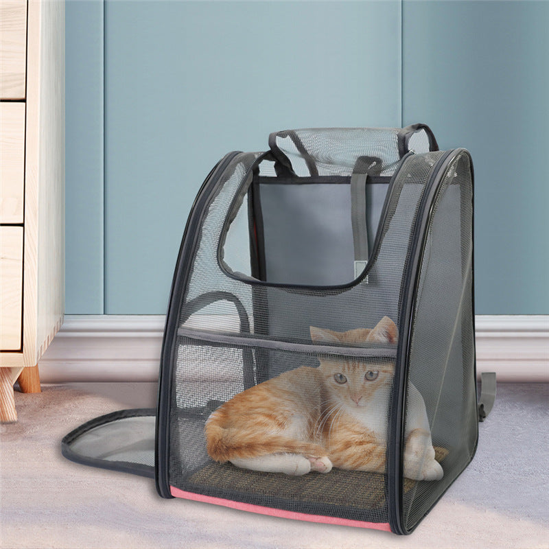 HKM-8560701 Portable Foldable Mesh Pet Carrier Bag for Travel - Oxford Cloth, Medium Hardness, Available in Pink and Blue