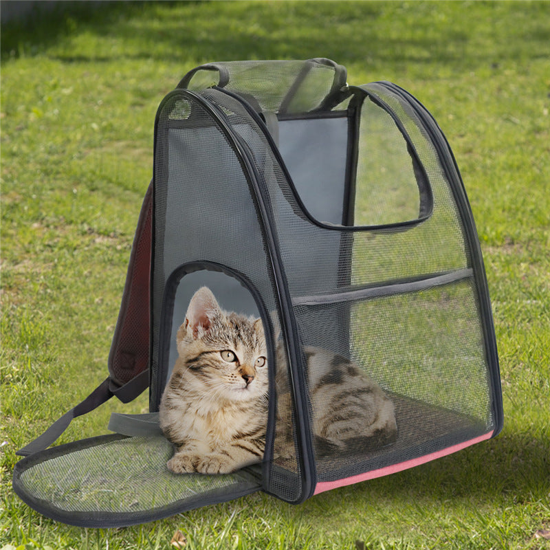 HKM-8560701 Portable Foldable Mesh Pet Carrier Bag for Travel - Oxford Cloth, Medium Hardness, Available in Pink and Blue