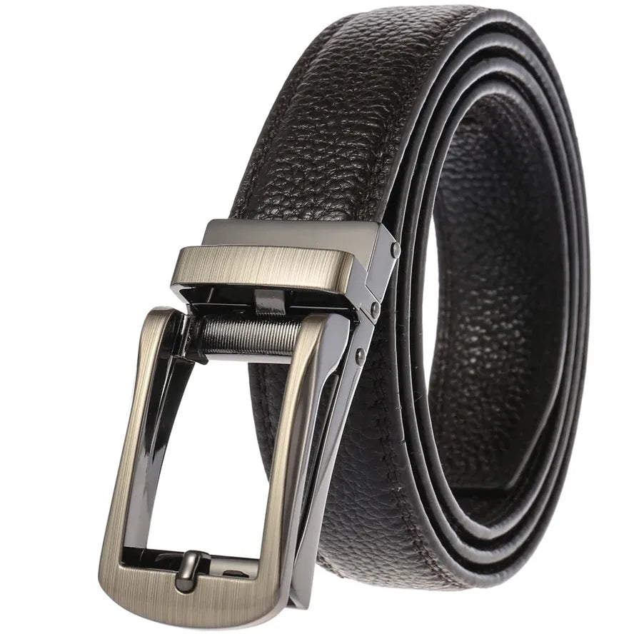 HKM-856083 Men's Leather Belt with Metal Automatic Buckle - Model LY33-2209-5