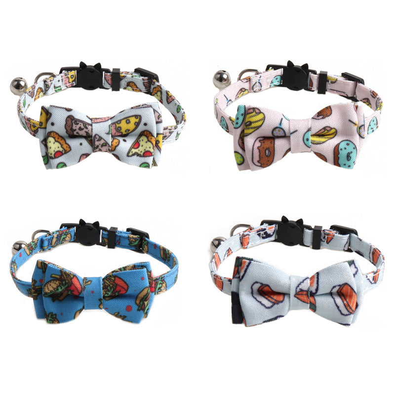 HKM-8561213 Stylish Dog Collar with Fun Bow Tie Design in Various Food-Themed Prints