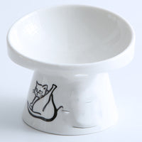 HKM-8565181 High-Foot Ceramic Pet Bowl with Elegant Patterns in White, Black, and Floral Designs