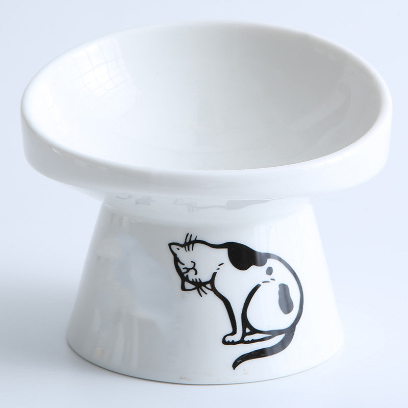 HKM-8565181 High-Foot Ceramic Pet Bowl with Elegant Patterns in White, Black, and Floral Designs