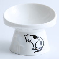 HKM-8565181 High-Foot Ceramic Pet Bowl with Elegant Patterns in White, Black, and Floral Designs