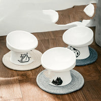 HKM-8565181 High-Foot Ceramic Pet Bowl with Elegant Patterns in White, Black, and Floral Designs