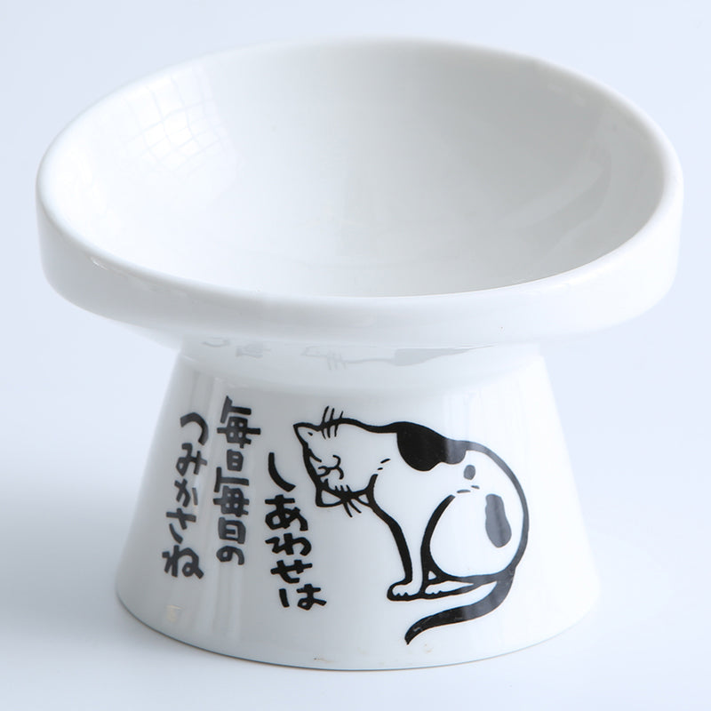 HKM-8565181 High-Foot Ceramic Pet Bowl with Elegant Patterns in White, Black, and Floral Designs