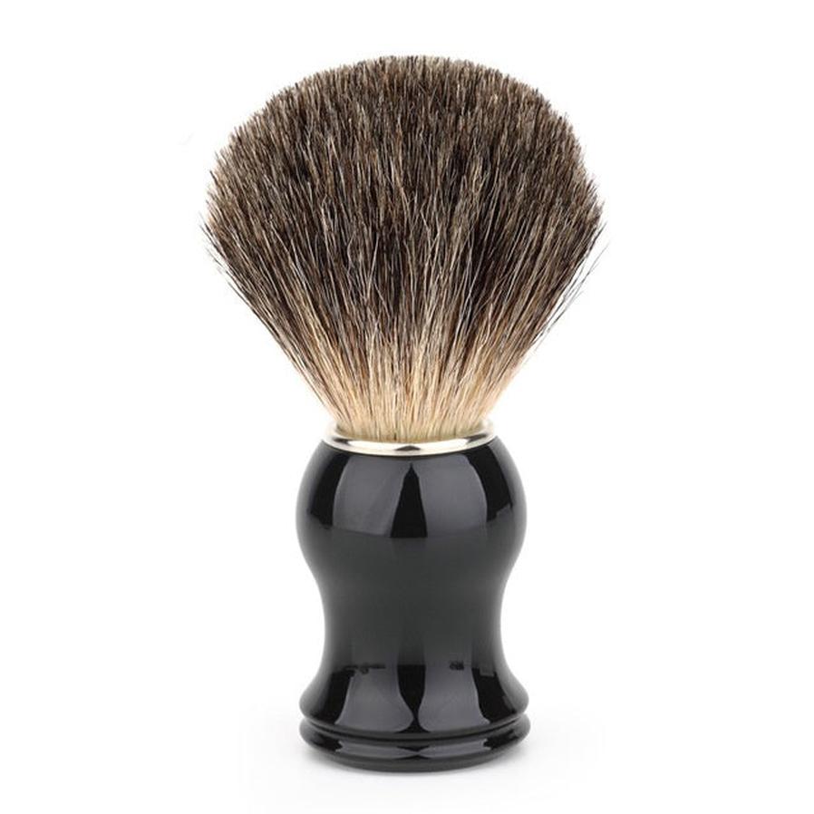HKM-856595 Men's Black Shaving Foam Brush with Plastic Handle and Badger Hair Bristles, 112mm Long