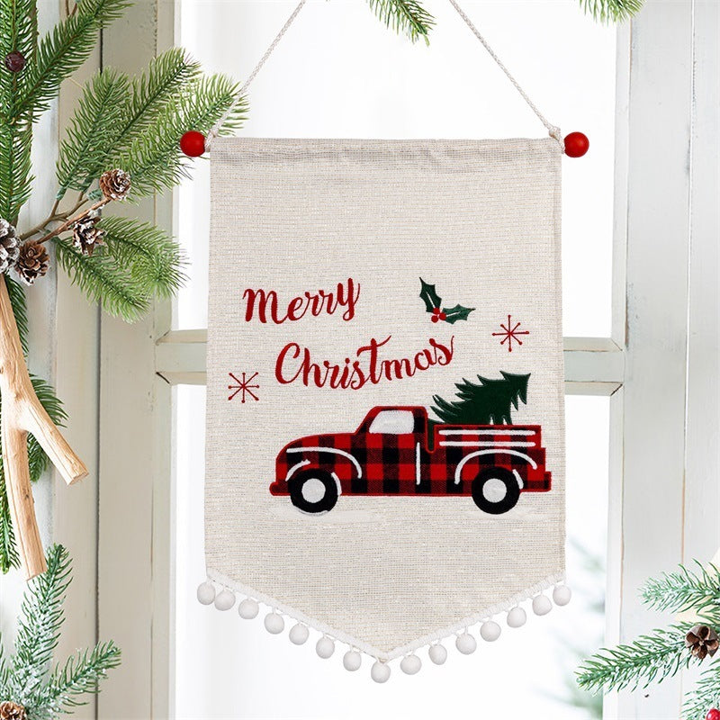 HKM-856659 Christmas Minimalist Ornament Wall Flag in Red and Black Plaid and Festive Designs