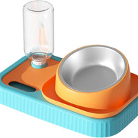 HKM-856723 Elevated Cat and Dog Food and Water Bowl Set with Stainless Steel Slow Feeder and Automatic Gravity Water Dispenser