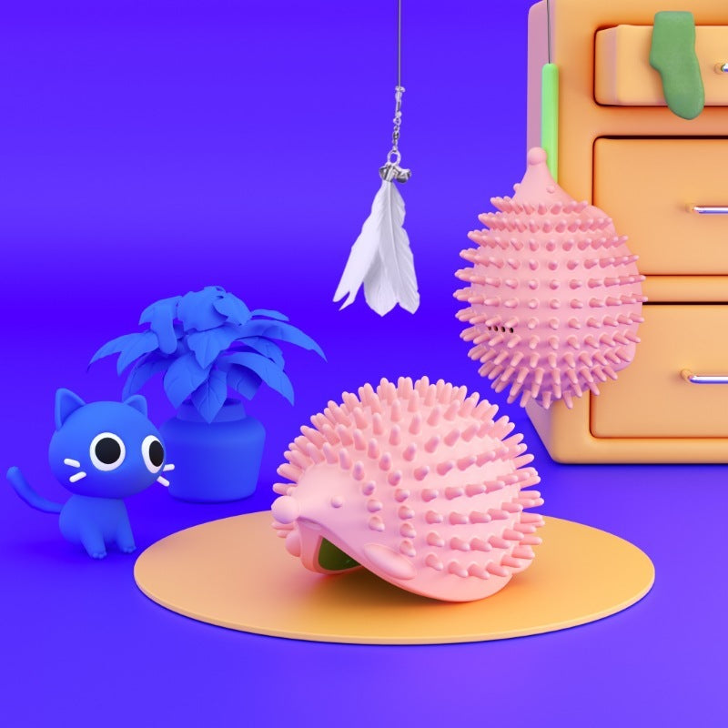 HKM-856723 Hedgehog Shaped Cat Massage Ball with Catnip - Interactive Plush Pet Toy for Playtime and Grooming