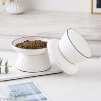 HKM-8569149 Ceramic Tall Cat Bowl with Anti-Overturn Design - Large Size, Striped and Pattern Options Available
