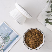 HKM-8569149 Ceramic Tall Cat Bowl with Anti-Overturn Design - Large Size, Striped and Pattern Options Available