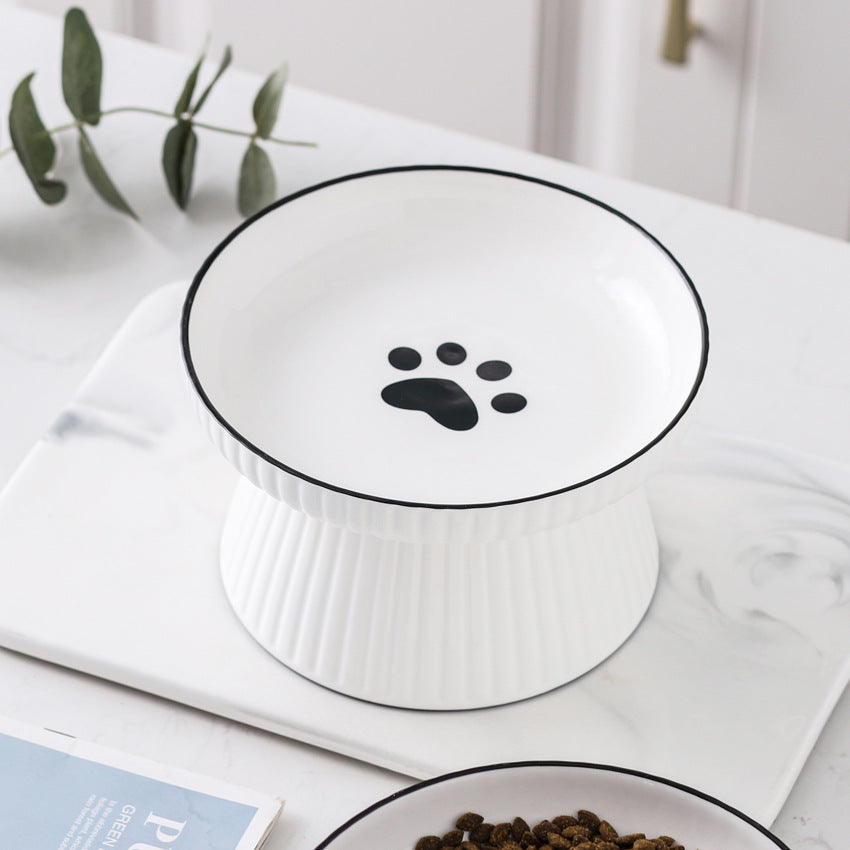 HKM-8569149 Ceramic Tall Cat Bowl with Anti-Overturn Design - Large Size, Striped and Pattern Options Available