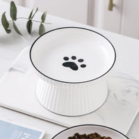 HKM-8569149 Ceramic Tall Cat Bowl with Anti-Overturn Design - Large Size, Striped and Pattern Options Available