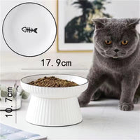 HKM-8569149 Ceramic Tall Cat Bowl with Anti-Overturn Design - Large Size, Striped and Pattern Options Available