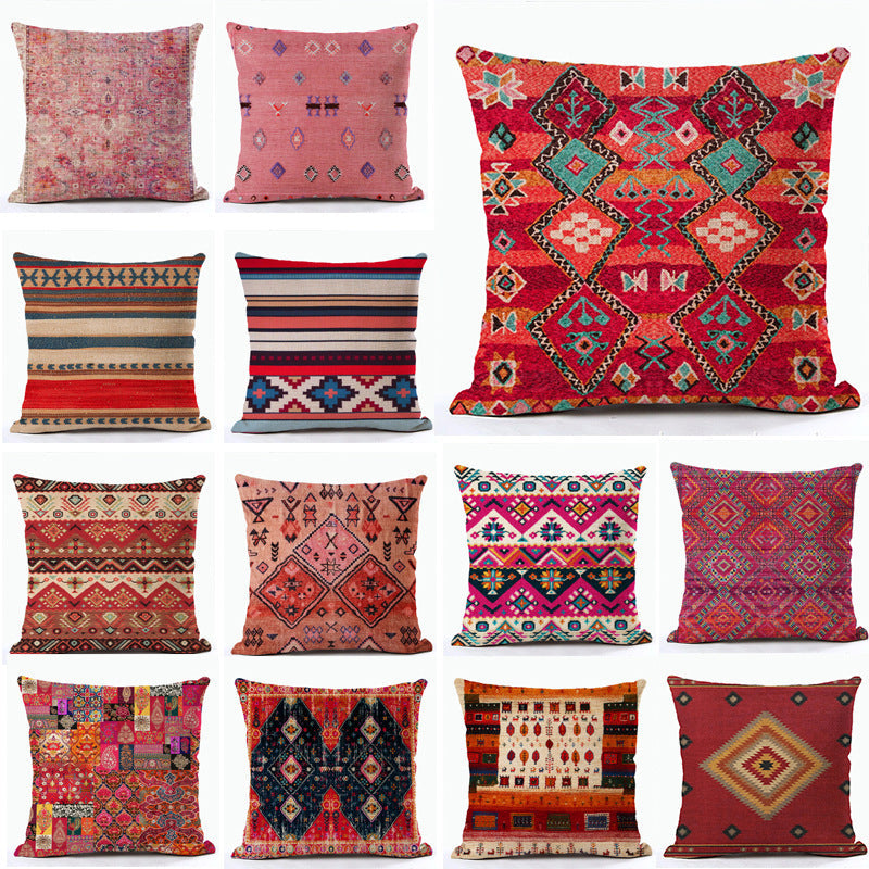 HKM-856915 Bohemian Ethnic Style Fashion Pillowcase - Peach Skin, Short Plush, Linen, 45x45cm