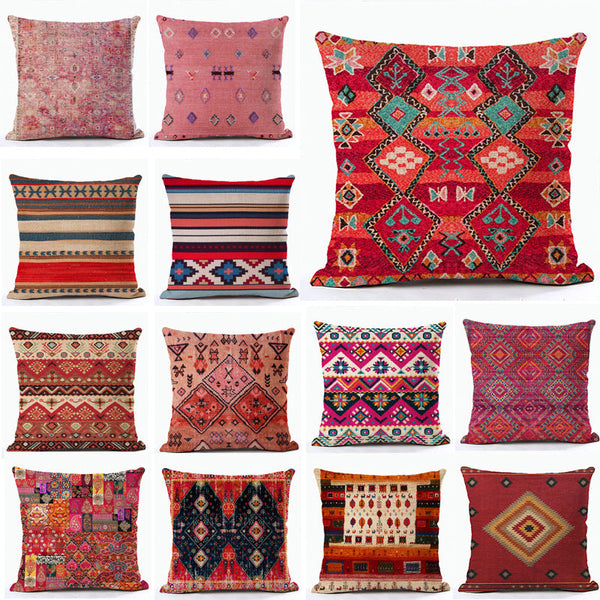 HKM-856915 Bohemian Ethnic Style Fashion Pillowcase - Peach Skin, Short Plush, Linen, 45x45cm