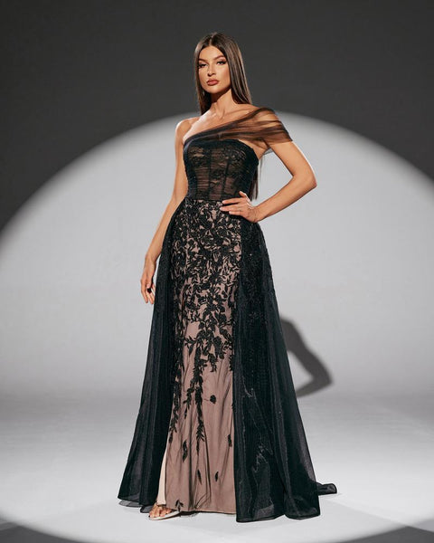 HKM-856915 Elegant Black Evening Gown with Sophisticated Design for Women
