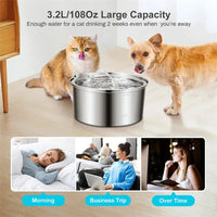 HKM-856979 Stainless Steel 3.2L Pet Water Fountain for Cats and Small Dogs